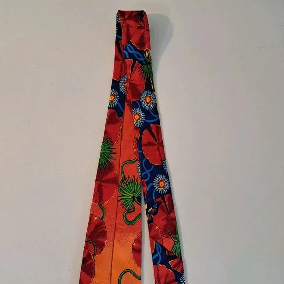 Vintage Rush Limbaugh No Boundaries Necktie Silk Red Blue Lily Pads Preppy USA - Picture 3 of 4